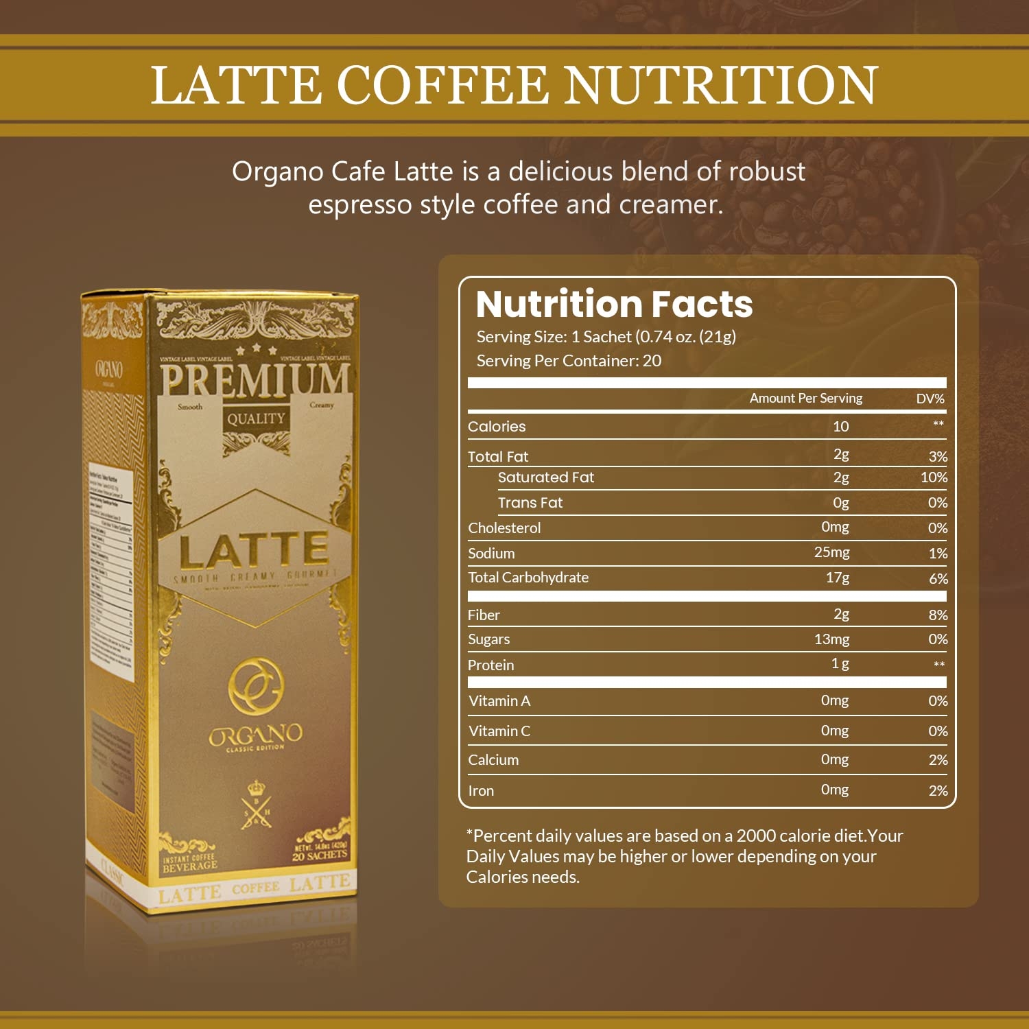 Organo Organic Gourmet Cafe Latte U.S.A Packaging (2 Boxes)