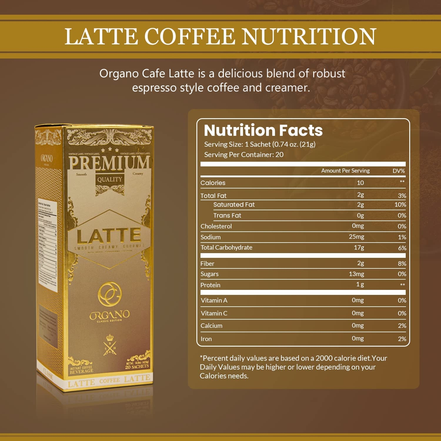 ORGANO Combo Pack, 1 box ROYAL Black Coffee, 1 box Cafe Latte and 1 Box Cafe Mocha 100% Certified Organic Gourmet Coffee 4 Organo Gold ORGANO Combo Pack, 1 box ROYAL Black Coffee, 1 box Cafe Latte and 1 Box Cafe Mocha 100% Certified Organic Gourmet Coffee