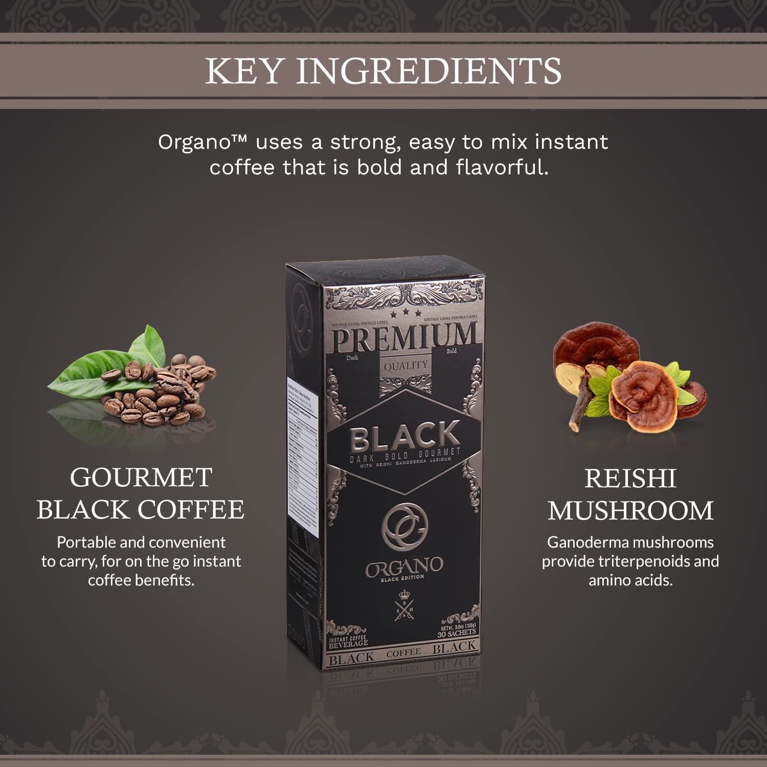 Organo Gourmet Black Ganoderma Coffee (1 Box of 30 Sachets)